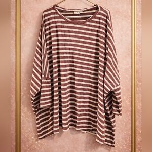 Easel Small Oversized Brown and White Striped Tunic Top